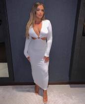 V Neck Hollow Out Long Dress BGN-BN268