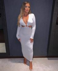 V Neck Hollow Out Long Dress BGN-BN268