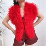 Solid Color Backless Halterneck Fur Top HBRS-5227