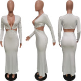 V Neck Hollow Out Long Dress BGN-BN268