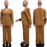 Plus Size Solid-Color Thickened Suede Two-Piece Pants Set BGN-BN318