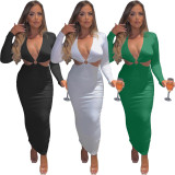 V Neck Hollow Out Long Dress BGN-BN268