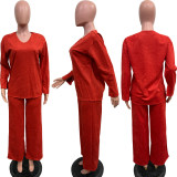 Plus Size Solid-Color Thickened Suede Two-Piece Pants Set BGN-BN318