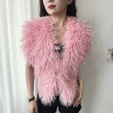 Solid Color Backless Halterneck Fur Top HBRS-5227