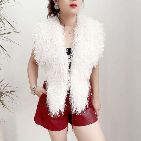Solid Color Backless Halterneck Fur Top HBRS-5227