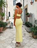 Sexy Sling Solid Color Backless Maxi Dress GWLS-202403