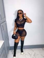 Sexy Mesh Short Sleeve Two Piece Shorts Set GWLS-LD201096