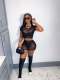 Sexy Mesh Short Sleeve Two Piece Shorts Set GWLS-LD201096