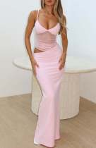 Solid Color Mesh Sling Maxi Dress GWLS-LD202508