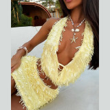 Halterneck V Neck Sexy Two Piece Skirts Set DLSF-K25S76192