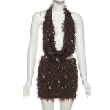 Halterneck V Neck Sexy Two Piece Skirts Set DLSF-K25S76192