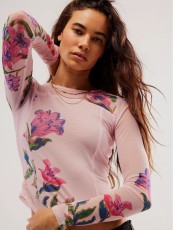 Mesh Print Long Sleeve T Shirt GWLS-202401