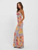 Mesh Print Slim Sling Maxi Dress GWLS-202406