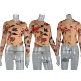 Mesh Print Long Sleeve T Shirt GWLS-202401