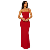 Sexy Sling Solid Color Backless Maxi Dress GWLS-202403