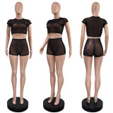 Sexy Mesh Short Sleeve Two Piece Shorts Set GWLS-LD201096