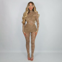 See Through Lace Long Sleeve Tight Jumpsuit GDSF-D25JP529