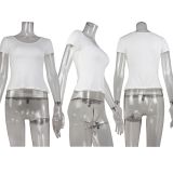 Solid Color U Neck Knits T Shirt GWLS-202402