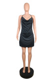 Plus Size Sexy Solid Color Sling Split Mini Dress GWLS-1702