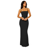 Sexy Sling Solid Color Backless Maxi Dress GWLS-202403