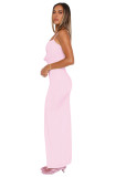 Sling Solid Color Hollow Out Ruched Maxi Dress GWLS-202502