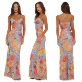 Mesh Print Slim Sling Maxi Dress GWLS-202406