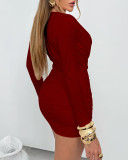 Deep V Neck Long Sleeve Mini Dress GWLS-202512