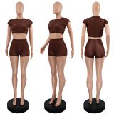 Sexy Mesh Short Sleeve Two Piece Shorts Set GWLS-LD201096