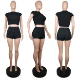 Solid Color O Neck T Shirt Two Piece Shorts Set GWLS-202302
