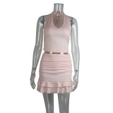 Halterneck Backless Tank Tops Two Piece Skirts Set GWLS-202501