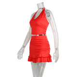 Halterneck Backless Tank Tops Two Piece Skirts Set GWLS-202501