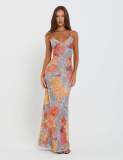 Mesh Print Slim Sling Maxi Dress GWLS-202406