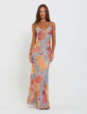 Mesh Print Slim Sling Maxi Dress GWLS-202406