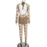 See Through Lace Long Sleeve Tight Jumpsuit GDSF-D25JP529