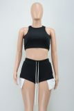 Solid Color Sleeveless T Shirt Two Piece Shorts Set GWLS-LD201099