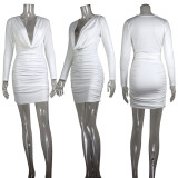 Deep V Neck Long Sleeve Mini Dress GWLS-202512