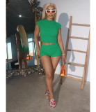 Solid Color O Neck T Shirt Two Piece Shorts Set GWLS-202302