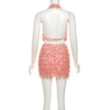 Halterneck V Neck Sexy Two Piece Skirts Set DLSF-K25S76192