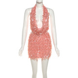 Halterneck V Neck Sexy Two Piece Skirts Set DLSF-K25S76192