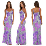 Mesh Print Slim Sling Maxi Dress GWLS-202406