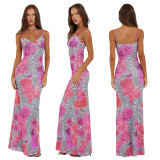 Mesh Print Slim Sling Maxi Dress GWLS-202406
