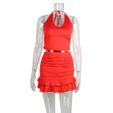 Halterneck Backless Tank Tops Two Piece Skirts Set GWLS-202501