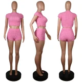 Solid Color O Neck T Shirt Two Piece Shorts Set GWLS-202302