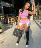 Solid Color Sleeveless T Shirt Two Piece Shorts Set GWLS-LD201099