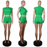 Solid Color O Neck T Shirt Two Piece Shorts Set GWLS-202302
