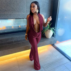 Sexy Sleeveless Backless Solid Color Jumpsuit GDSF-D25JP554