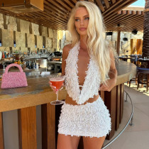 Halterneck V Neck Sexy Two Piece Skirts Set DLSF-K25S76192