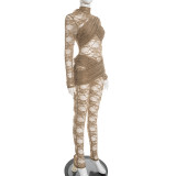 See Through Lace Long Sleeve Tight Jumpsuit GDSF-D25JP529