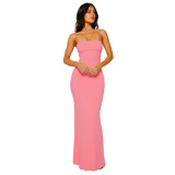 Sexy Sling Solid Color Backless Maxi Dress GWLS-202403