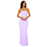 Sexy Sling Solid Color Backless Maxi Dress GWLS-202403